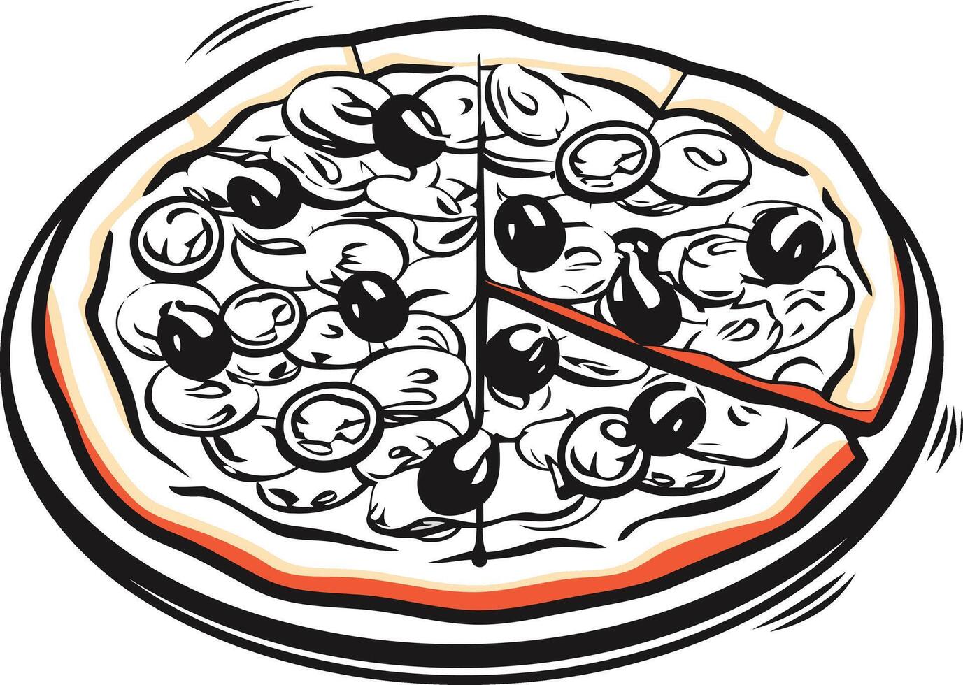 A simple, yet delicious illustration of a pizza with olives, perfect for menu designs, food blogs, and restaurant branding vector