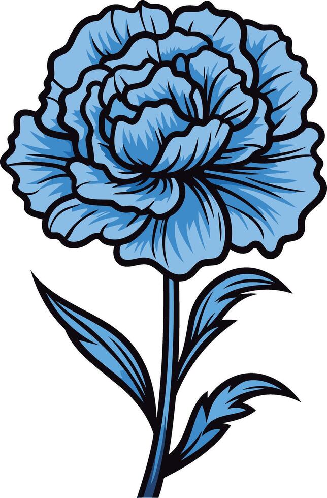 A single blue carnation flower with a simple stem and leaves vector