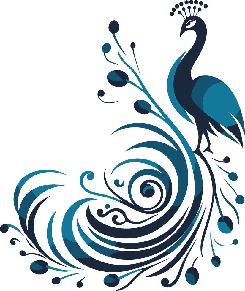 Peacock with Swirling Feathers vector