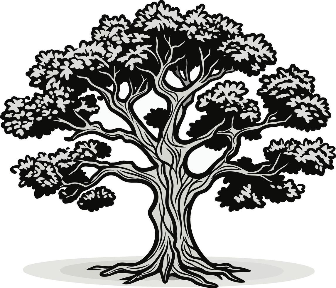 Black and White Illustration of a Large Tree vector