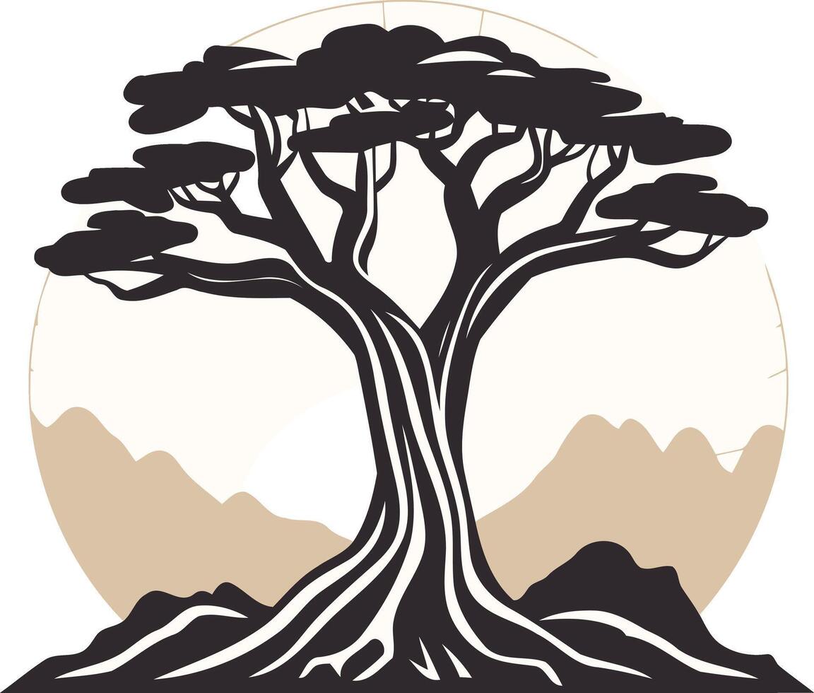 Silhouette of a Tree Against a Sunset vector