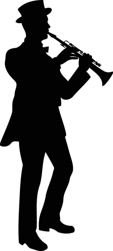 Silhouette of a man playing a clarinet, perfect for music, jazz, or vintage themed projects vector