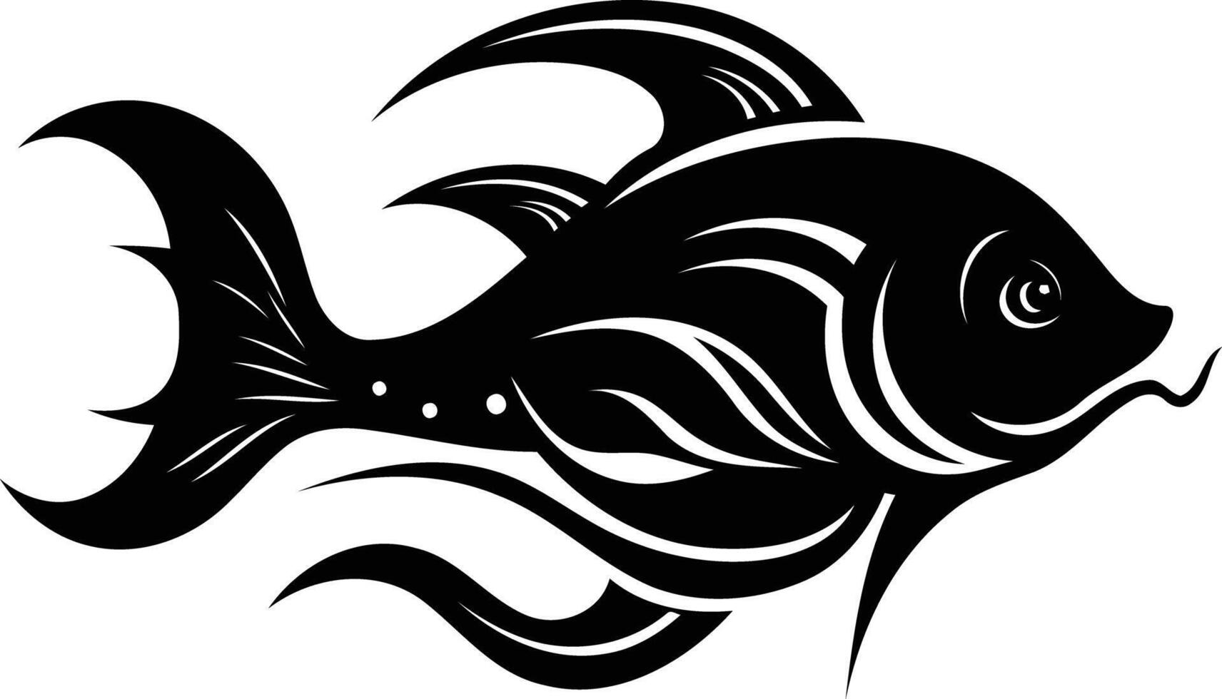 A stylized black and white illustration of a fish with an abstract, flowing design vector