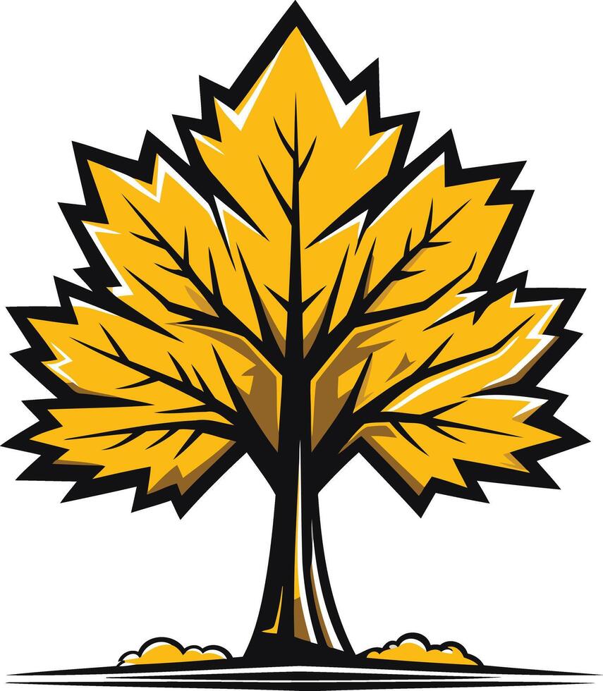 A stylized yellow maple tree with black outlines, perfect for branding, logos, and autumn-themed designs vector