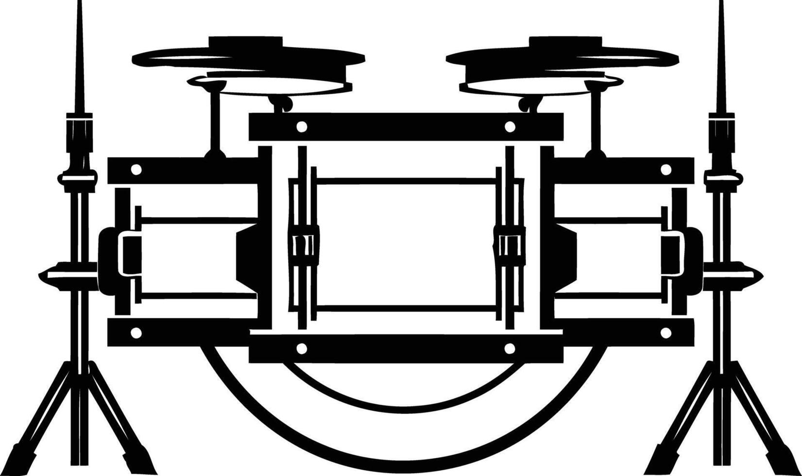 Simple black and white illustration of a drum set, perfect for design projects related to music, performance, or entertainment vector