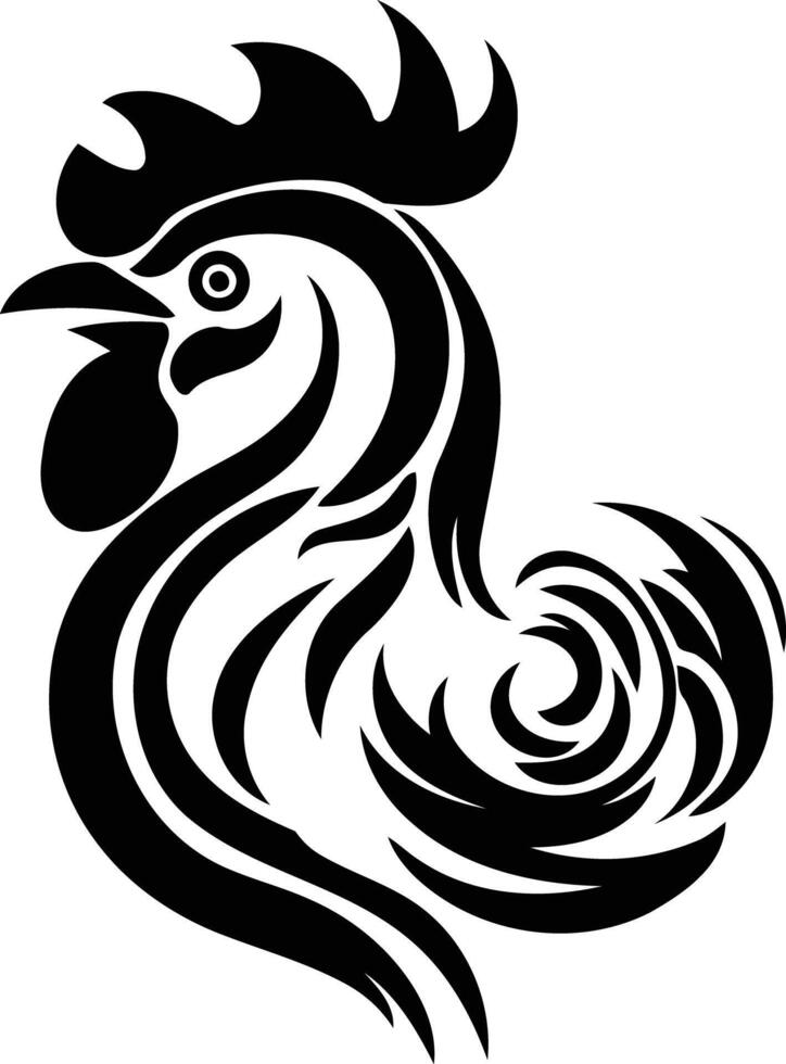 A stylized black and white rooster design, perfect for tattoos, logos, or other graphic projects vector