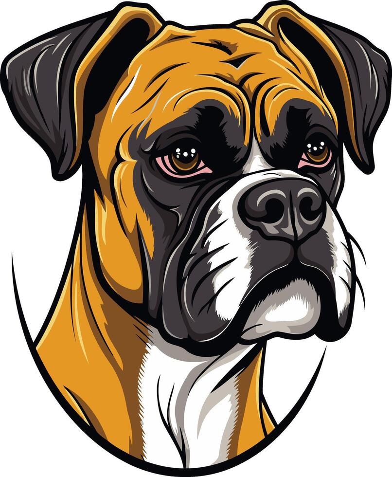 A powerful and expressive illustration of a boxer dog's head, perfect for pet related designs, branding, and social media vector