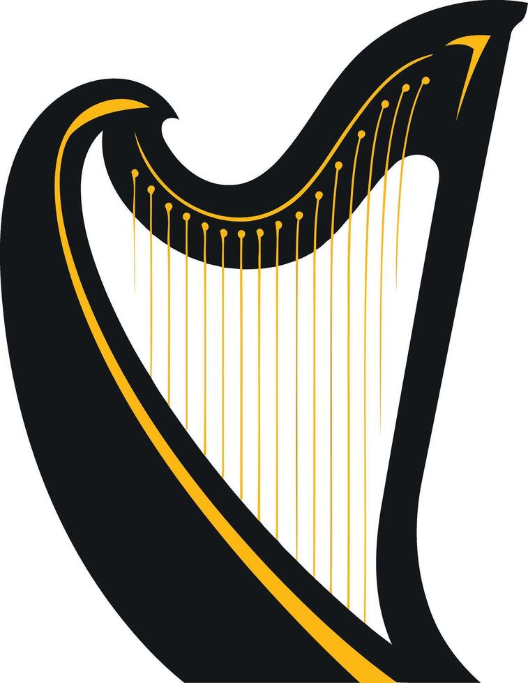 A sleek, modern illustration of a harp, perfect for music-related projects, branding, or design elements vector