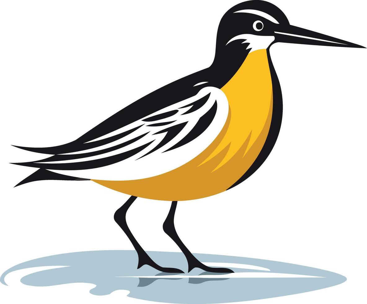 A stylized illustration of a shorebird standing in shallow water vector