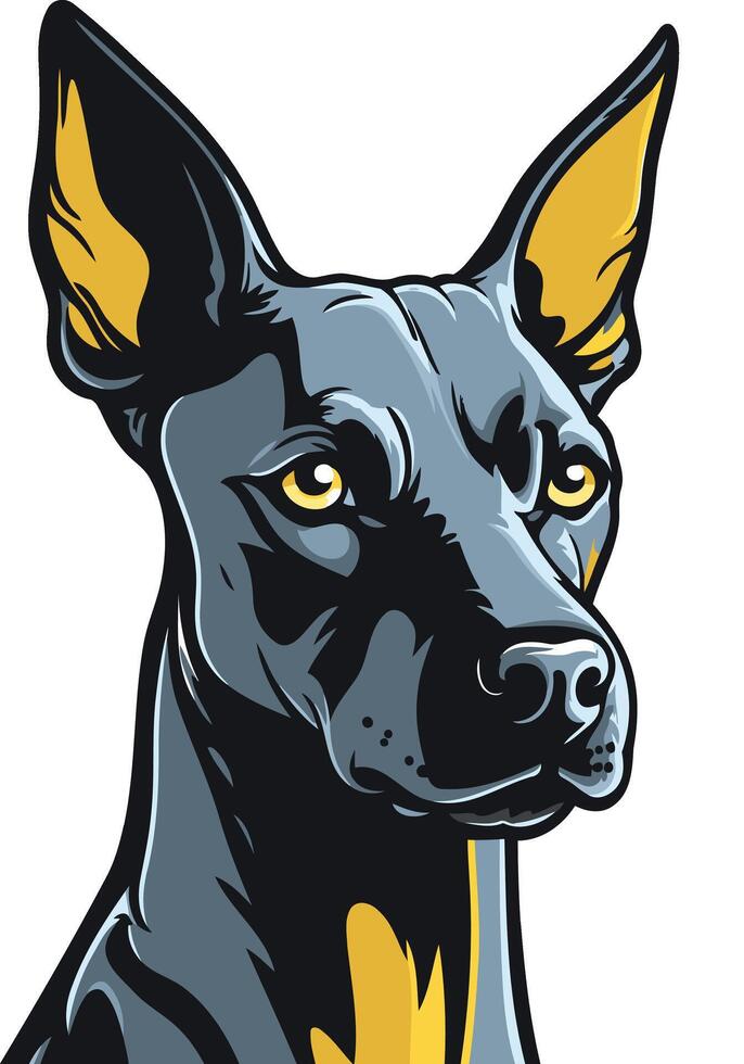 Cool, stylized illustration of a black dog with yellow ears vector