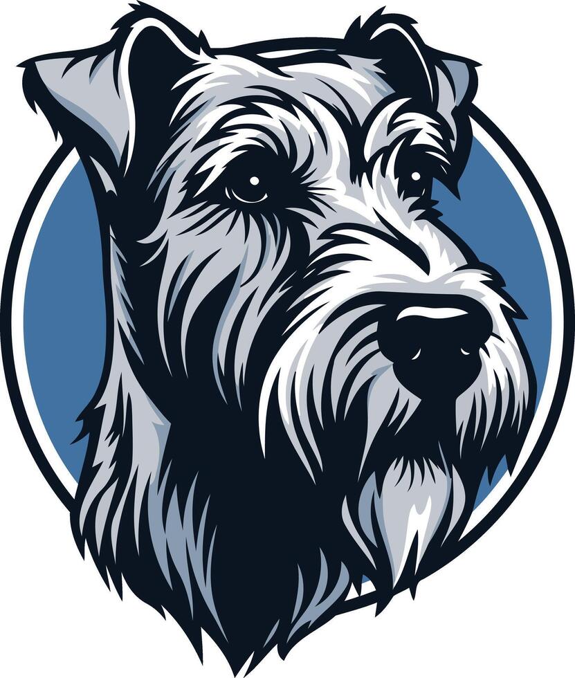 A stylized, detailed illustration of a miniature schnauzer head, perfect for pet-related branding, logos, and designs vector