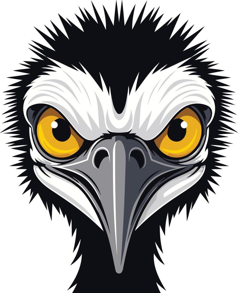 A fierce and intimidating illustration of an emu's head, perfect for adding a touch of wildness and power to your designs vector