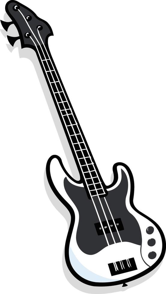 A sleek, cartoon-style bass guitar isolated on a white background vector