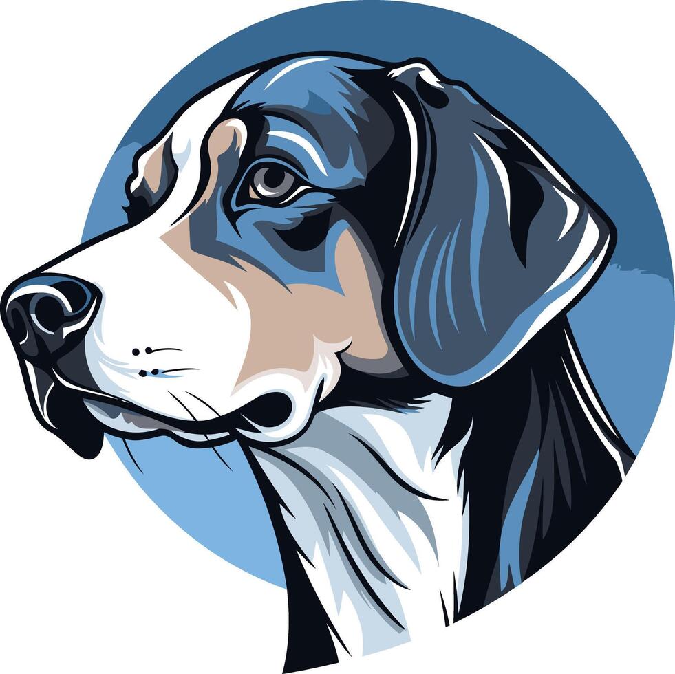 A vibrant, stylized portrait of a swiss mountain dog, perfect for logos, branding, and pet-related designs vector