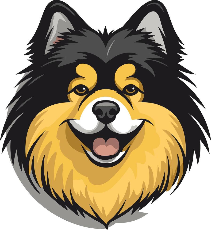 A friendly and playful illustration of a happy finnish lapphund dog with a big smile vector