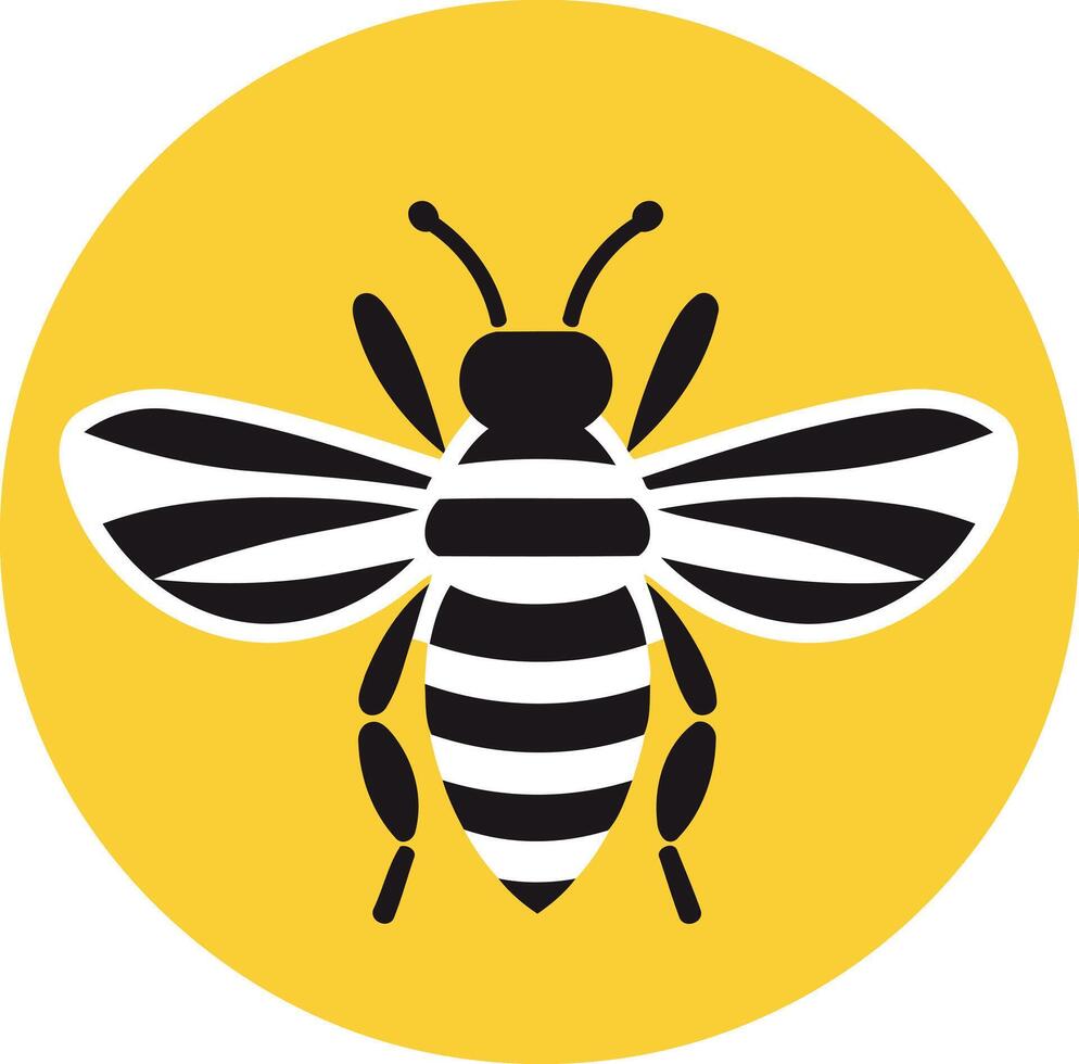 Black and White Bee on Yellow Background vector