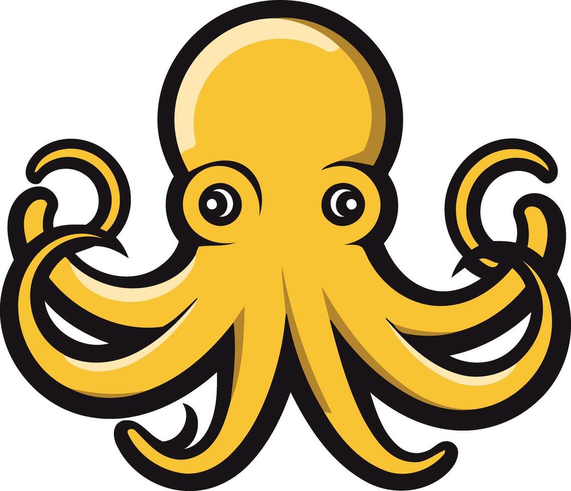 A playful yellow cartoon octopus with big eyes vector