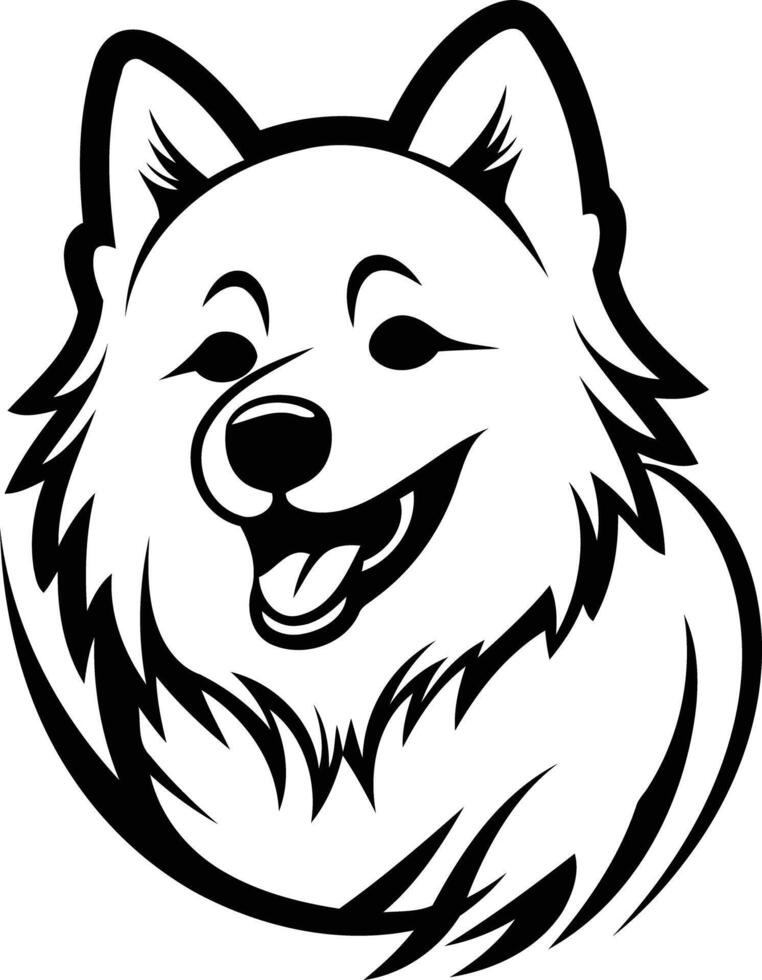A simple and friendly black and white illustration of a smiling dog's head vector