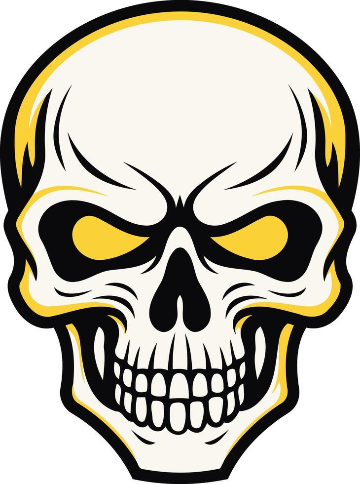 A menacing skull with glowing yellow eyes and a sinister grin vector
