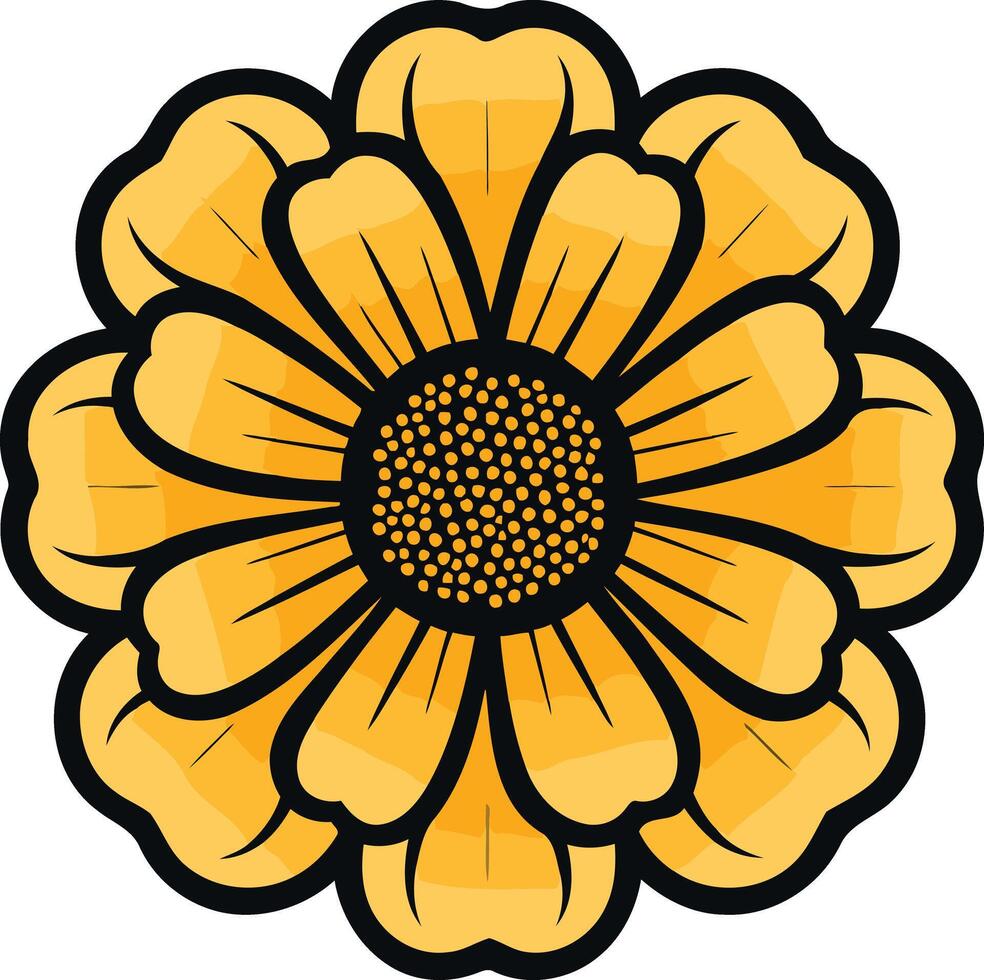Yellow Flower with Black Outline vector