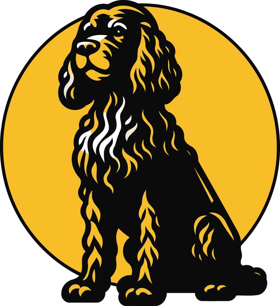 Black Cocker Spaniel in Front of a Yellow Circle vector