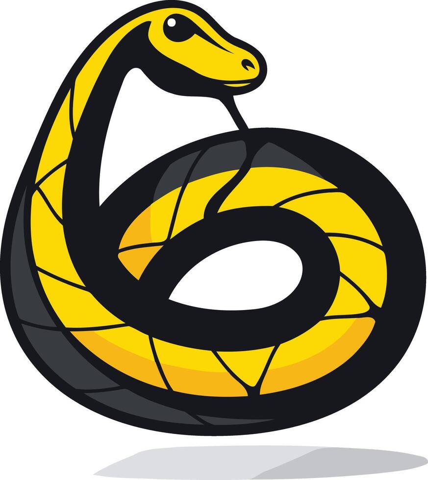 Black and Yellow Coiled Snake Illustration vector