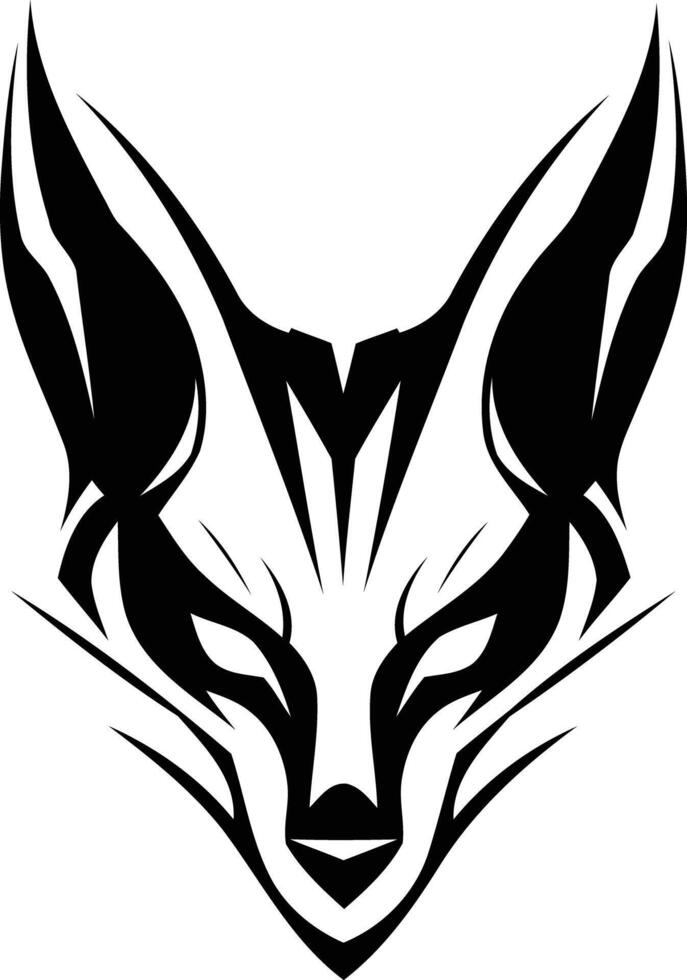 A bold and stylized black and white fox head logo design vector