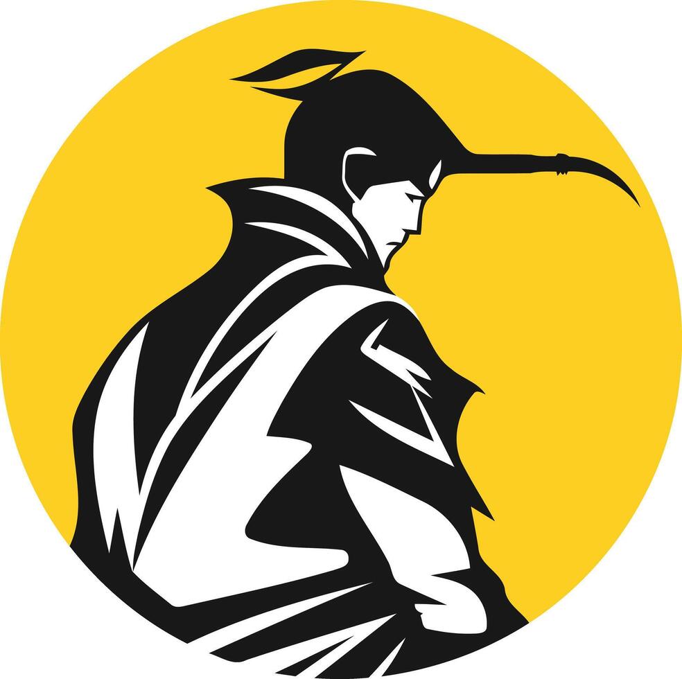 Silhouette of a Warrior Against a Yellow Sun vector