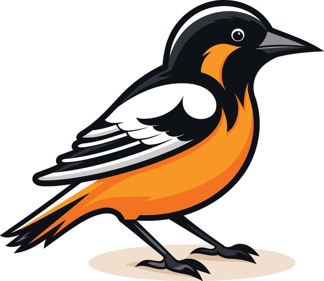 A cheerful cartoon illustration of an orange and black bird, perfect for children's books, nature themed designs, and branding projects vector