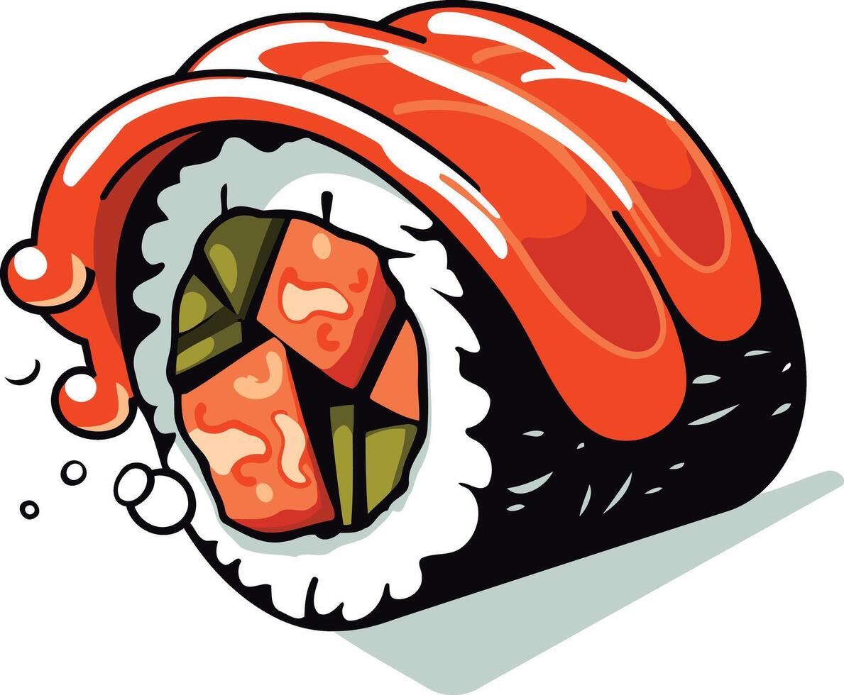 Cartoon Sushi Roll with Red Sauce vector