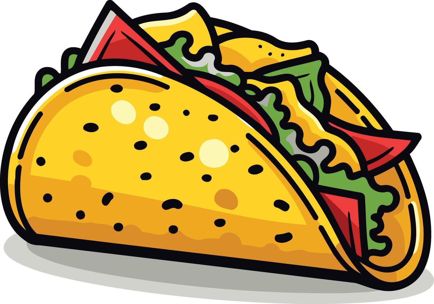 a colorful, cartoon-style illustration of a delicious taco, perfect for menus, food blogs, and social media posts vector