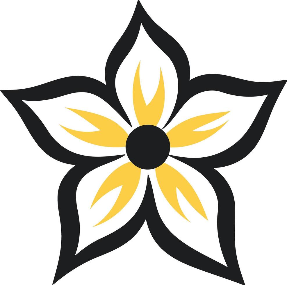 Stylized Yellow Flower with Black Outline vector