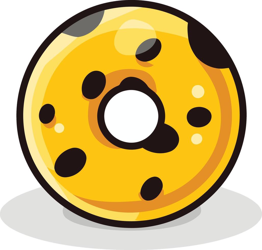 A delicious-looking cartoon donut with a yellow glaze and black sprinkles vector