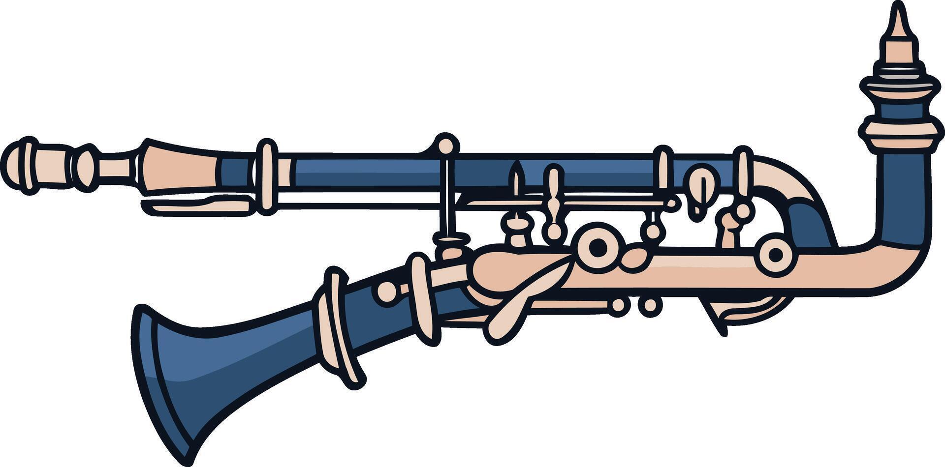 A stylized illustration of a clarinet, perfect for music-related projects, educational materials, or design projects with a whimsical touch vector