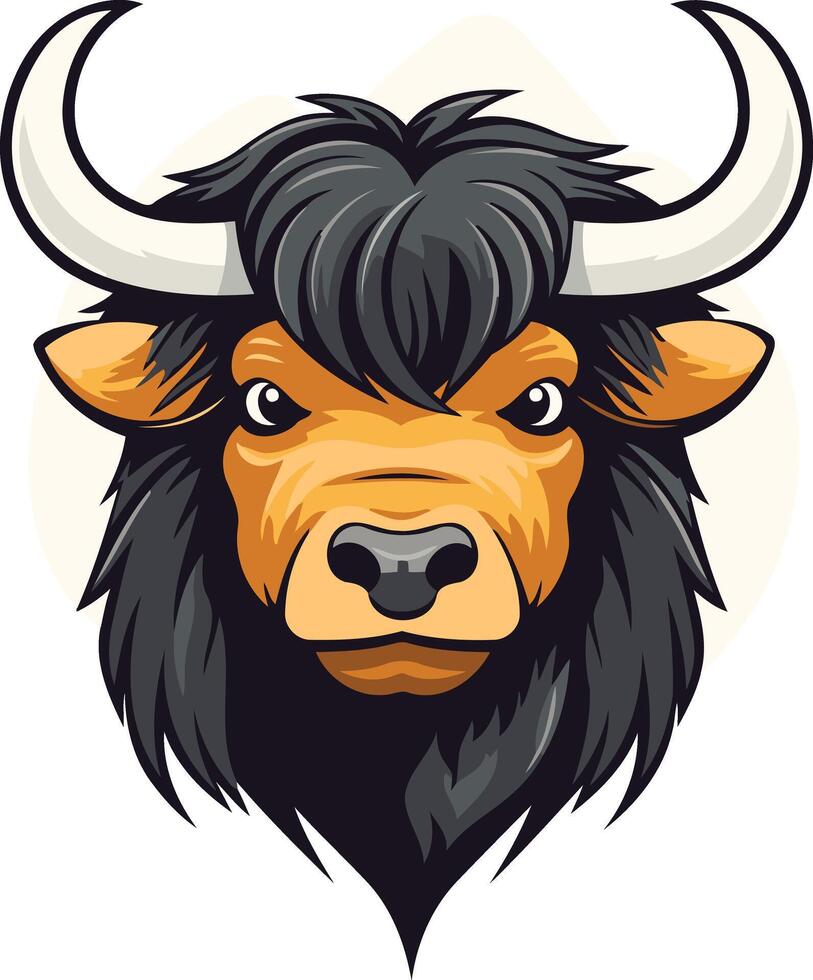 Angry Bull with Black Fur and White Horns vector
