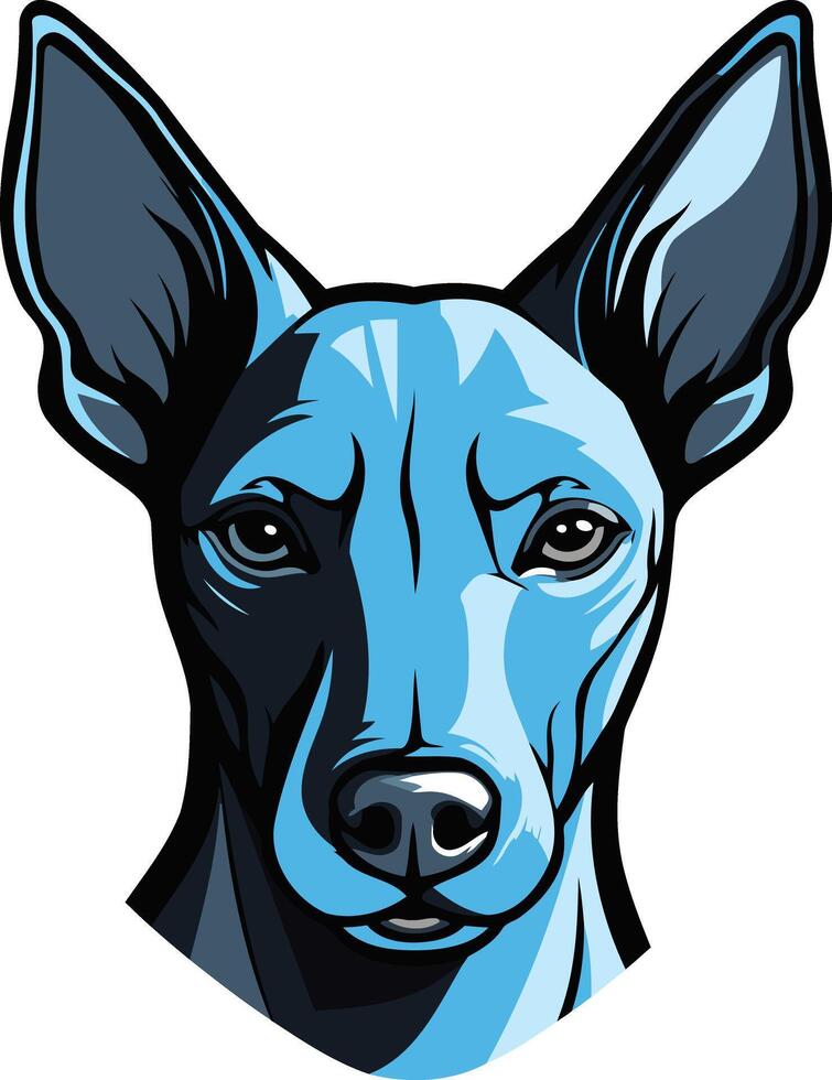 A stylized, blue-toned dog head, showcasing a fierce and loyal expression vector