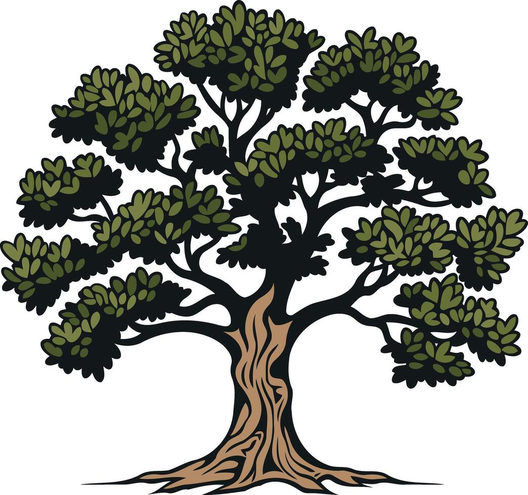 A Detailed Illustration of a Large Tree with Green Leaves vector