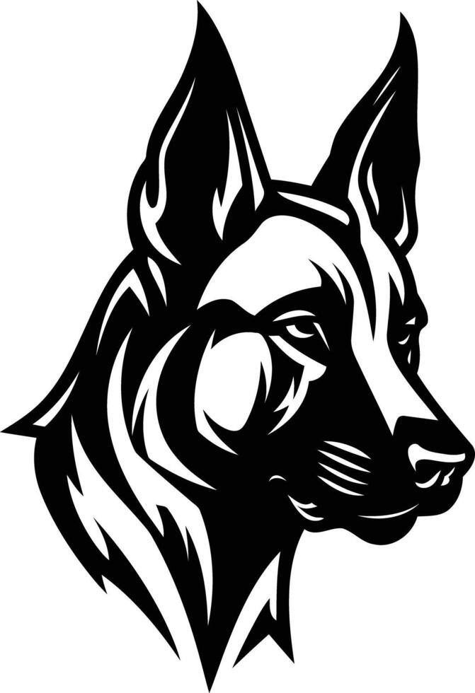 A striking black and white illustration of a german shepherd's head, perfect for creating logos, branding, or designs that embody loyalty, strength, and protection vector