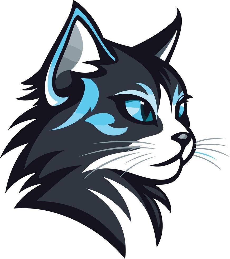 A sleek and stylish cat mascot logo design, perfect for a brand focused on technology, gaming, or anything with a modern edge vector
