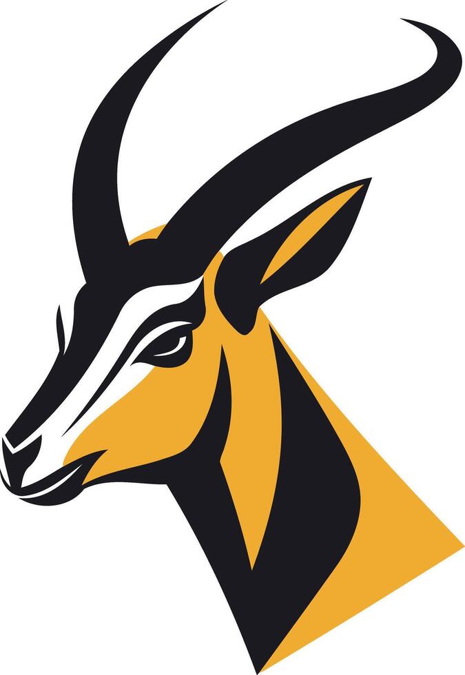 A bold and stylized black and yellow illustration of an antelope head, perfect for branding, logos, or wildlife-themed designs vector