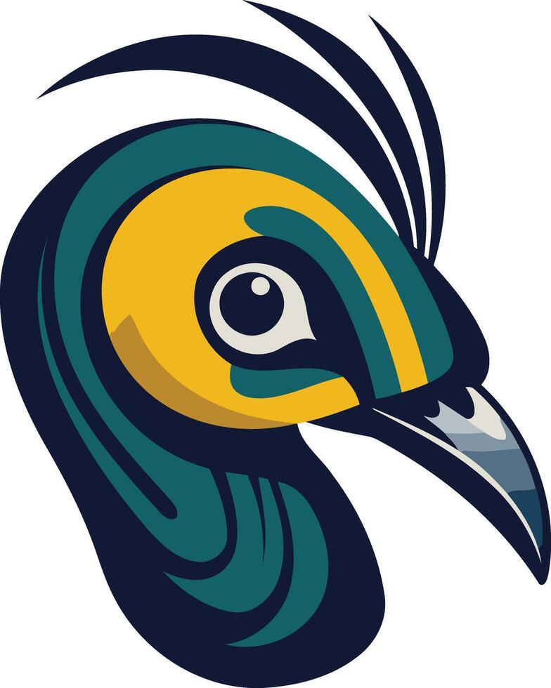 A stylized bird head logo, featuring a vibrant color scheme and bold lines vector