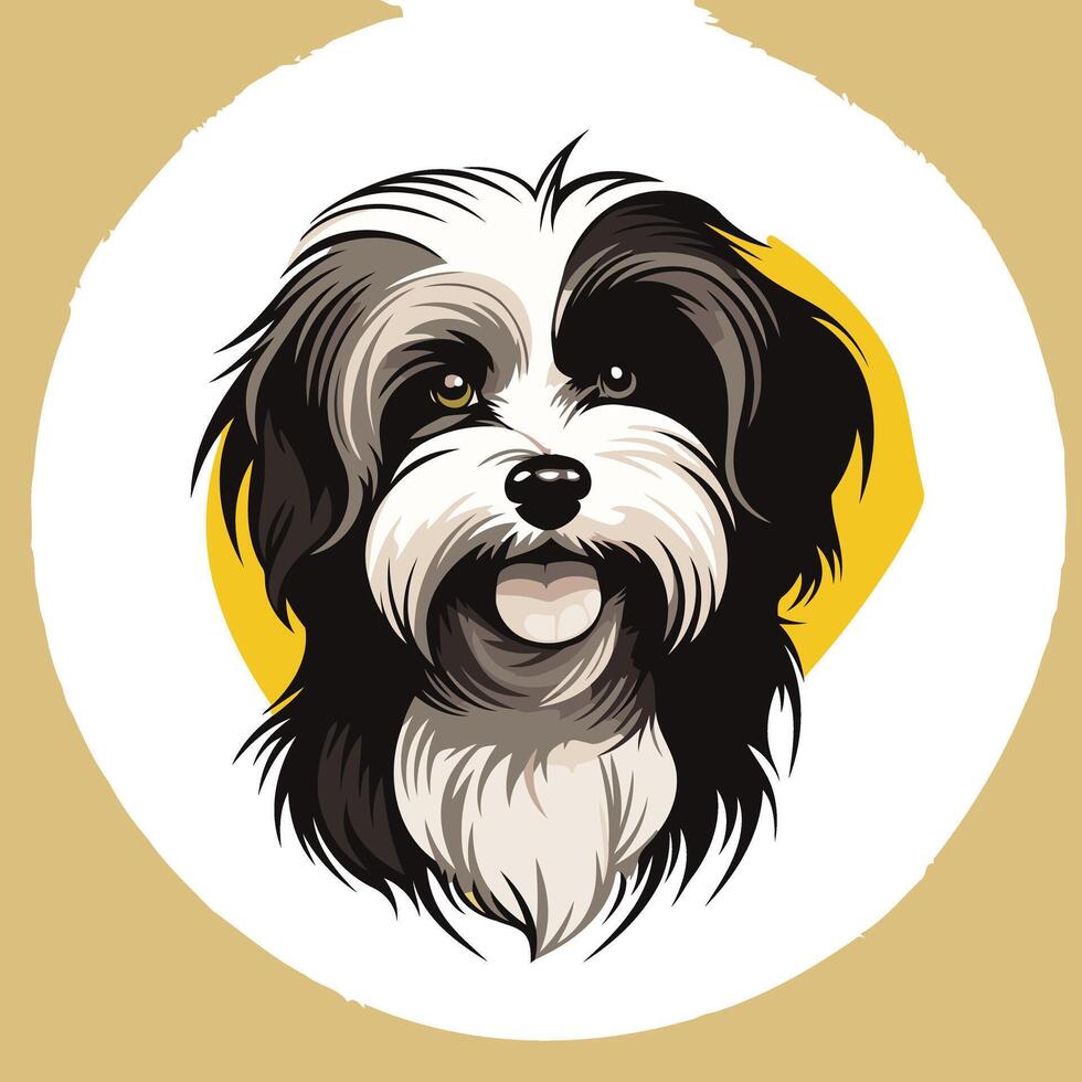 Cute and fluffy black and white dog portrait with a happy expression vector