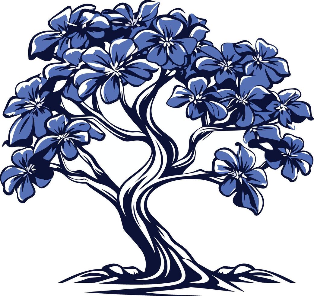 A stylized blue tree with intricate branches and blooming flowers, perfect for nature-inspired designs and branding vector
