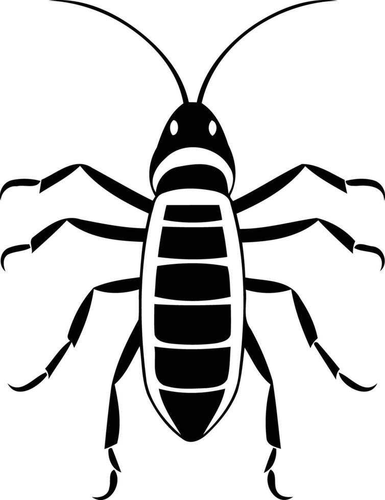 Simple, bold silhouette of a cockroach in black and white vector