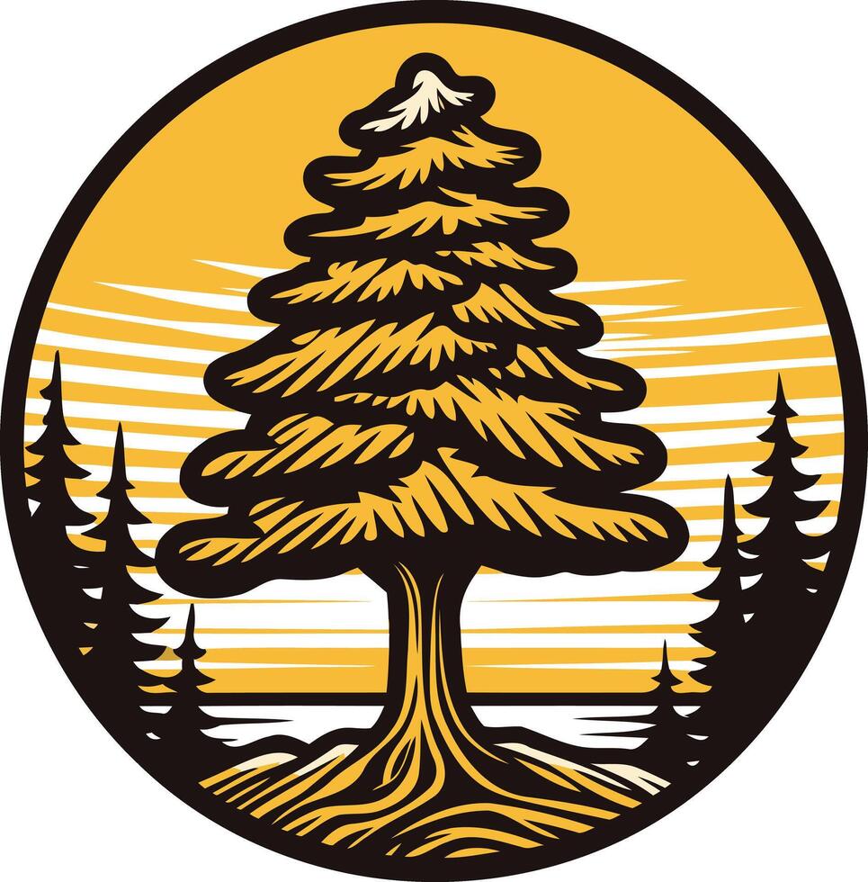 A bold and stylized pine tree logo design, perfect for businesses related to nature, outdoor recreation, and sustainability vector