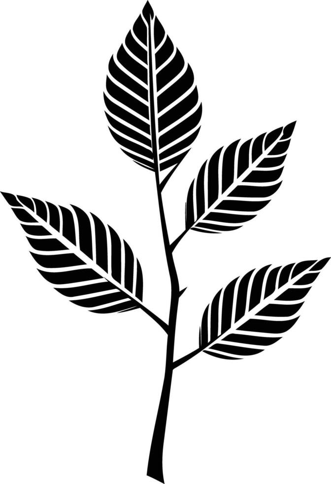 Simple yet elegant, this black and white illustration of a stylized leaf branch is perfect for minimalist designs, branding, or natural themed projects vector