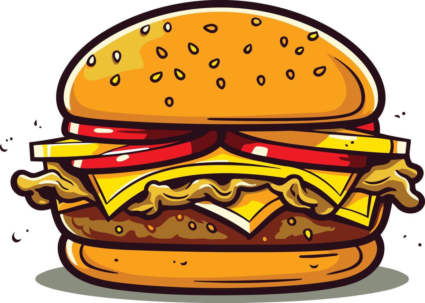 Delicious Cartoon Burger with Sesame Seed Bun vector