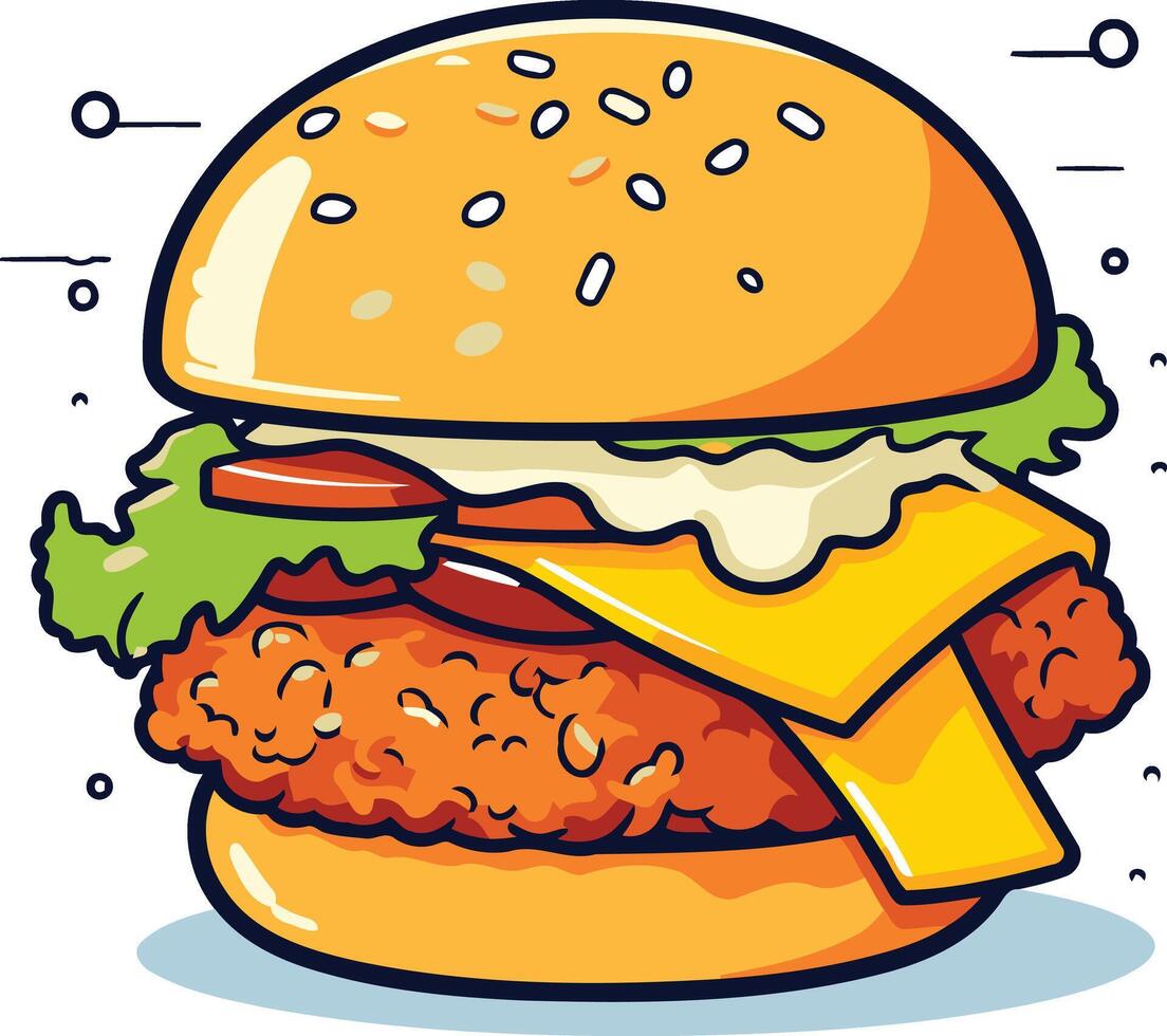 Juicy and Delicious Cartoon Hamburger vector