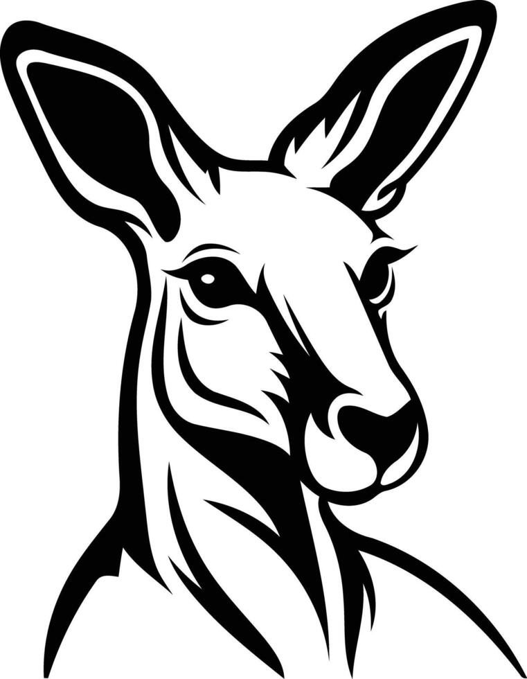 Bold black and white illustration of a kangaroo's head, perfect for tattoos, logos, and branding vector