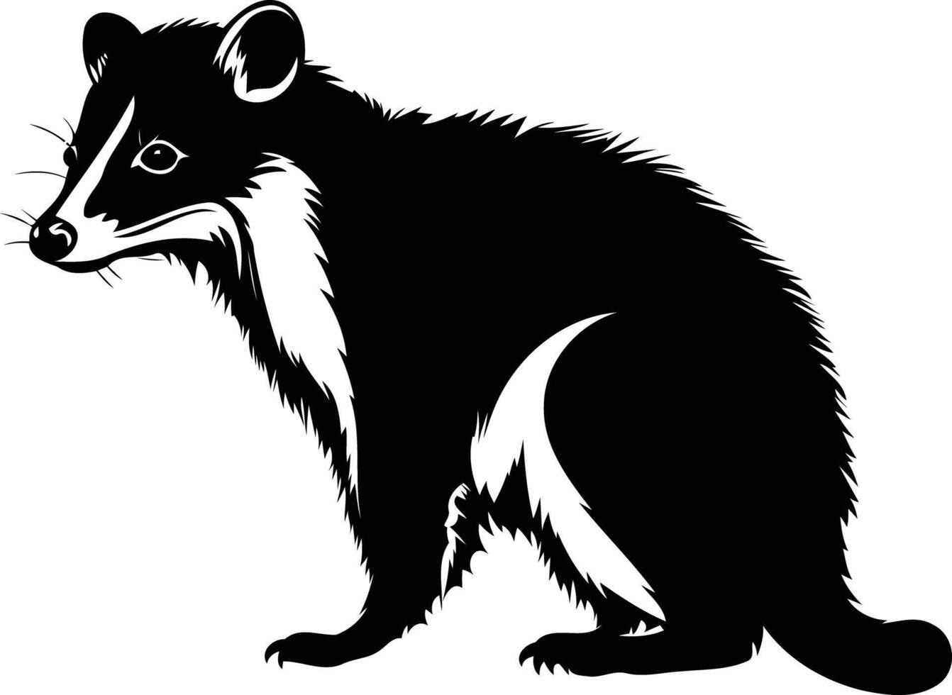 A striking silhouette of a raccoon in a sitting position vector